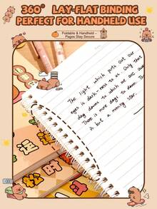 4本A5横线笔记本，水豚可爱便签本，60页厚纸螺旋装订，学习笔记，简约可爱作文簿，学生文具 - 彩色 - 查看 4