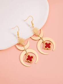 1 Pair Unique Fashion Elegant Sweet Moon Pendant & Four-Leaf Clover Charm Earrings For Women - Multicolor - View 2
