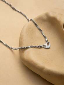 1pc Stainless Steel Heart Pendant Necklace With "I Am Worthy" Engraving, Unisex Choker Necklace, Suitable As A Gift To Yourself - Silver I Am Worthy - View 2