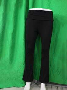 Women's Sporty Slim Fit Flared Pants, Fashion Versatile Double Waistband Skinny Leggings, Slimming Casual Trousers - Black - View 10