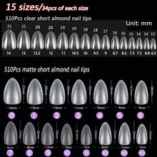 1020 Nagelspitzen, Mandelkurz, Tipps für Gel-Nägel, weiche Gel-Vollabdeckung Nagelspitzen, Mandelkurze Nagelspitzen, transparent matt, ohne Feile Acryl falsche Nagelspitzen, Gel-Nägel für Nagelkunst - Mandelspitzen-510 - Übersicht 3