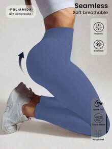 Set Of 3 Ribbed High-Waisted Leggings In High-Compression Polyamide - Black/Coffee/Jeans Blue - View 4
