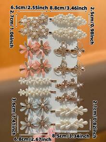 16pcs/Set Women's Rhinestone Faux Pearl Flower Claw Clips, Hair Clips, Hair Barrettes, Hair Barrette, Party Use - Multicolor - View 5