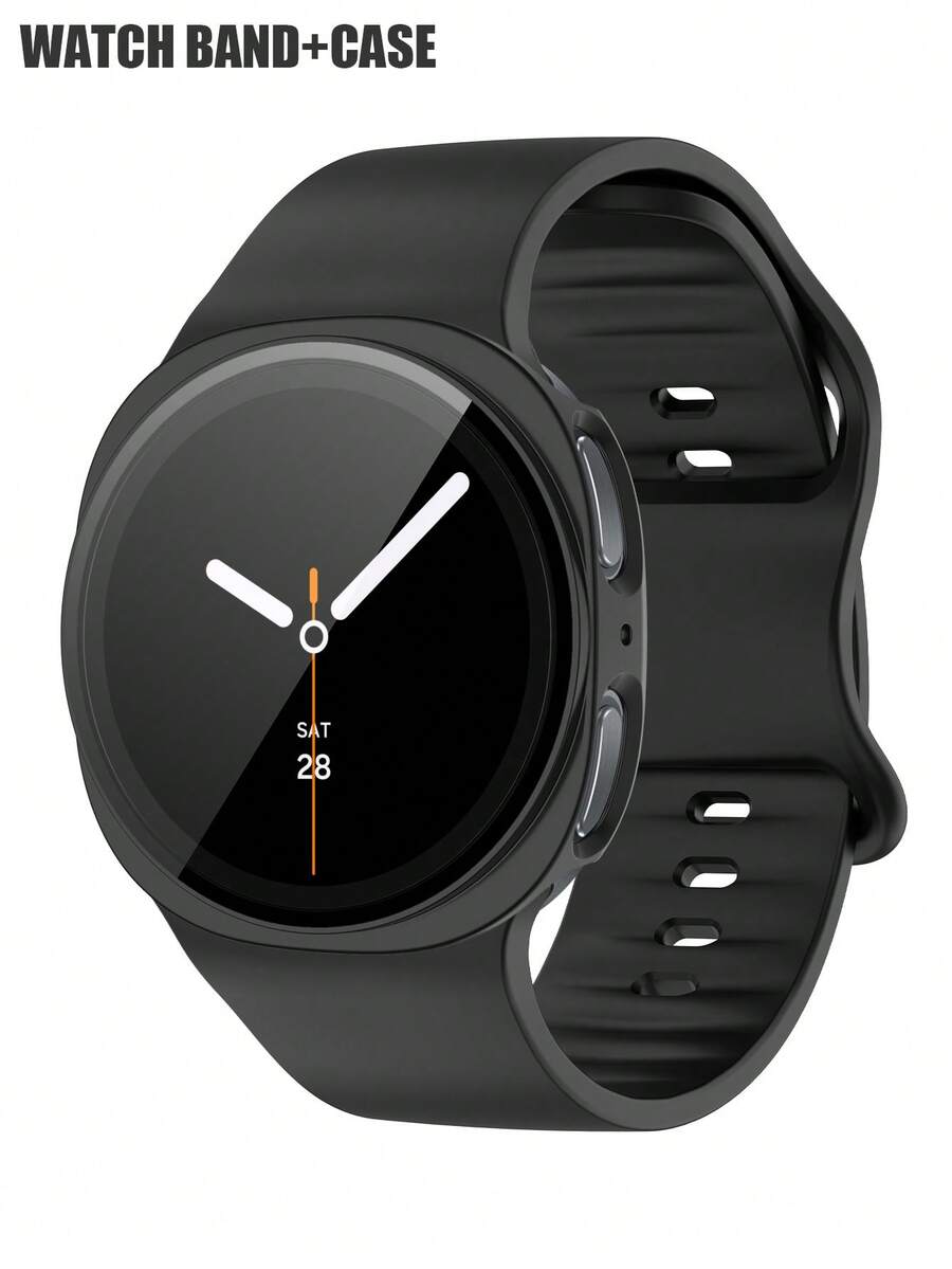 手錶錶帶 + 手錶錶殼套組,相容於 Galaxy Watch 8 40mm 與 44mm。柔軟舒適休閒運動矽膠錶帶,防震耐刮硬 PC 錶殼與鋼化玻璃螢幕保護膜 2 合 1 手錶錶殼。易於佩戴,觸控靈敏。適合男女款智慧手錶錶帶與錶殼。 - 黑色 - 查看 1