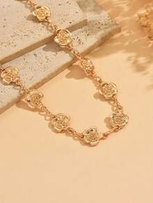 1件优雅简约金色合金小花锁骨链，复古小众时尚项链，适合女性日常、约会和派对佩戴 - 金色 - 查看 3