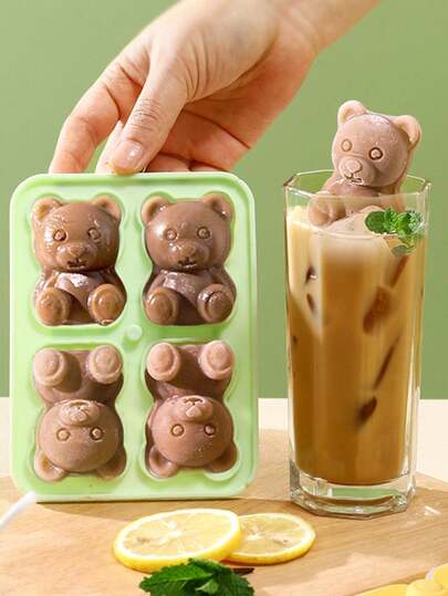 1pc Silicone Bear Shaped Ice Cube Tray, Homemade Milk Tea, Coffee Drink Maker, Ice Mold With Ice Pack, Essential Kitchen, Restaurant, Bar Tool For Various Festivals, Parties, Dinners