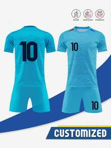 2024 Tween Boys New Light Blue Soccer Jersey Away #10, Soccer Uniform Set - Polyester, Round Neck Short Sleeve Top And Shorts, Suitable For Boys & Girls Sports, Training And Casual Wear, Perfect For Outdoor - Mint Blue - View 2