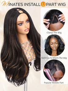 Tóc giả Yaki U Part gợn sóng 26 inch, màu đen pha trộn, chất liệu tổng hợp, kiểu V Part, dành cho nữ, tóc giả nửa đầu dài, thẳng xoăn, gợn sóng, không cần keo dán, dễ đội (P1B/30) - Nhiều màu - Xem 10