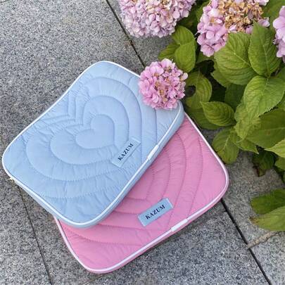 Soft Thermal Lined Laptop Sleeve - Cute Heart Embroidery Laptop Bag, Fits 11/14/15 Inch Devices - Korean Fashion Tablet/Laptop Case