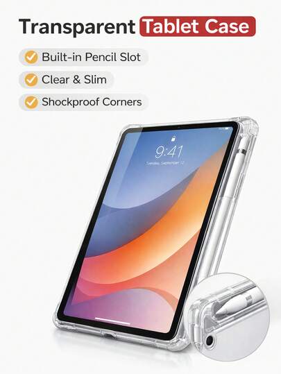 Transparent Tablet Protective Case With Pen Slot, Shock-Proof Ultra-Thin Protective Cover, Compatible With IPad, Tablets, Multiple Models Available