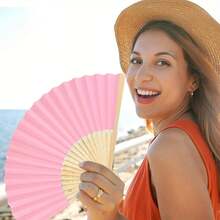 1/5/10/20/30/40支粉色纸折扇，竹制手持扇，新娘伴娘竹纸扇，单身派对装饰，拍照道具，DIY便携式竹纸扇，生日派对装饰，适用于订婚、毕业、婚礼派对装饰，家居卧室餐桌装饰，派对表演拍照道具，家居客厅办公室装饰 - 粉色 - 查看 4