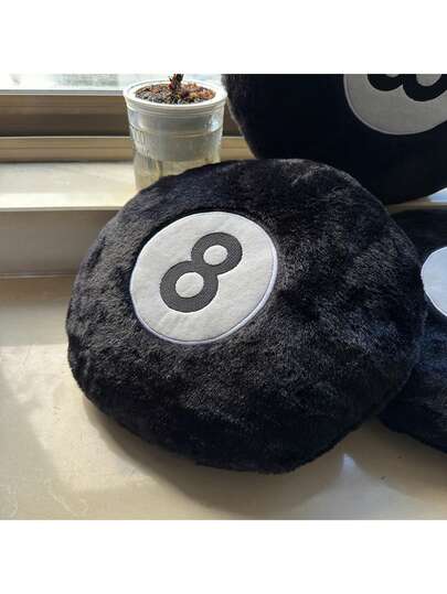 35/50cm Billiard Ball Plush Throw Pillow, Designed For Billiard Enthusiasts, Soft & Fluffy Creative Sports Plush Doll, Black Filled Cushion, Soft Round Sleep Pillow, Suitable For Home Decor On Bed & Sofa, Christmas, Halloween, Christmas Stocking, Birthday, Anniversary Gift
