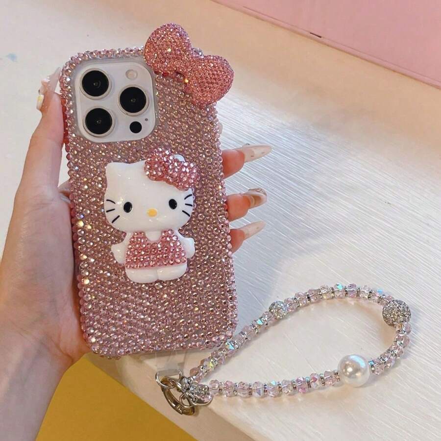 SANRIO Ốp điện thoại sang trọng, mới lạ, cao cấp dành cho nữ, hình mèo 3D đính đá và nơ, kèm dây đeo, tương thích với iPhone 17 Pro Max/17 Pro/17/16 Pro Max/16 Pro/16, 15 Pro Max/15 Pro/15, 14 Pro Max/13/11/12, món quà sinh nhật thanh lịch và thời trang. - Hồng - Xem 1