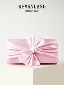 REMANLAND Women's Butterfly Decor Evening Clutch, Women's Butterfly Handbag, Satin Handbag, Wedding Party Bag, Creative Gift - Baby Pink - View 1