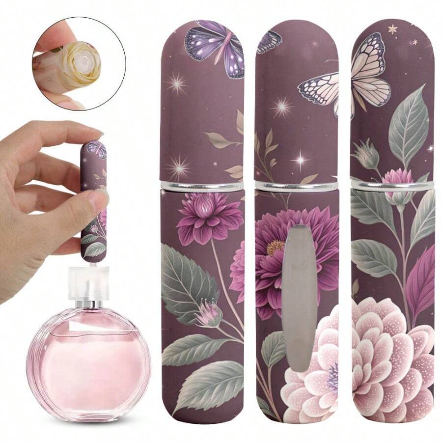 1pc Perfume Packaging Bottle With Flowers And Butterfly Pattern On The Bottom, Reusable Delicate Water Mist Spray Bottle, Travel Perfume Spray Bottle, Multiple Patterns To Choose From, Birthday Gifts For Family And Friends, Holiday Gifts, Suitable For Travel Portable 5ml - X-AYPK-04 - 查看 1
