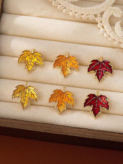 3 Pairs Vintage Elegant Maple Leaf Stud Earrings Set, Suitable For Women's Daily, Party Wear Or Gift To Friends