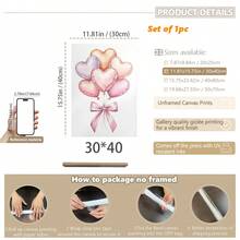 1pc Canvas Wall Art - Heart-Shaped Balloon Gouache Painting - Soft Valentine's Day Printable Pastel Painting, Baby Goods_ Framed Nursery Wall Art Perfect For Playroom Decor Nursery Decor, Playroom Decor, Preschool Decor, Boy's Room Decor Girl's Bedroom Decor Valentine's Day