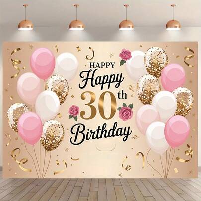 1 Pieza Telón de fondo "Feliz 30 cumpleaños", diseñado especialmente para decoraciones de fiesta de 30 cumpleaños, con globos brillantes y diseño floral. Perfecto para decoraciones de fiesta de cumpleaños y aniversario, decoraciones de mesa de pastel y fondos de fotomatón.