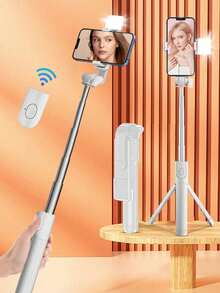 Bluetooth Selfie Stick Tripod With LED Fill Light & Remote, Extendable Phone Tripod Stand For Live Streaming, Vlog, Travel & Photography - White - View 1