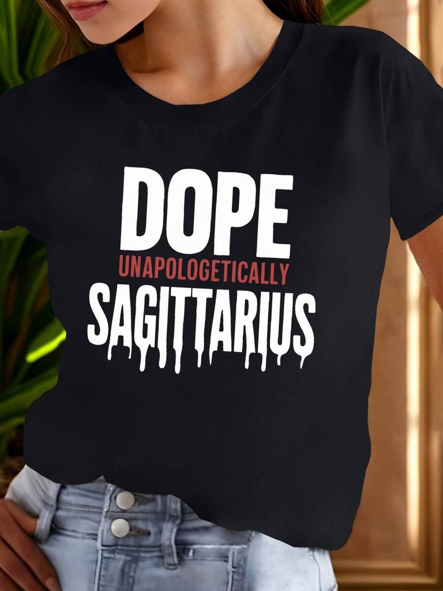 DOPE UNAPOLOGETICALLY SAGITTARIUS Cotton Women's T-Shirt Comfortable Fit - màu đen - Xem 1