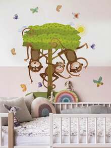 Fun Animal & Bird Wall Decals - DIY Cartoon Monkey, Giraffe, Lion Murals - Contemporary PVC Home Decor Stickers For Living Room - Multicolor - View 3