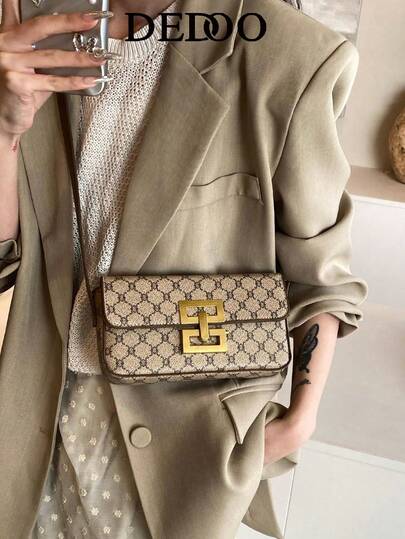 Dedoo Spring And Summer Hot-Selling New Style, Diamond-Shaped Retro Floral Material And Fashionable Crocodile Pattern Material, Square Lock Buckle Leisure Small Square Bag, High-Grade, Simple And Versatile Armpit Single Shoulder, Cross-Body Baguette Bag, Suitable For Daily Commuting, Shopping, Banquets, And Gifts For Friends