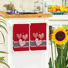 2 Stücke Herz Polka Punkt & gestreifte Spitzenborte Geschirrtuch Set, weich & hochabsorbierend, Geschirrtücher zum Kochen/Backen, Einweihungsgeschenk für Freunde, Küchendekoration, Haushaltsgegenstände - Rot - Übersicht 6