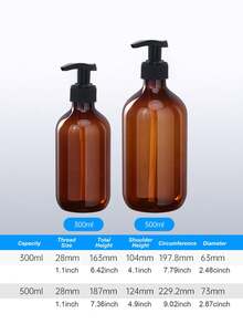 Garrafas com Bomba de Plástico Espessado Âmbar de 500ml / 300ml com Pescoço Longo, Recarregáveis para Shampoo, Sabonete Líquido e Condicionador; Potes de Plástico Recarregáveis de Boca Larga de 140ml / 100ml, Adequados para Sal de Banho, Loção Corporal e Creme de Massagem/Potes de Plástico - Castanho - Visão 3