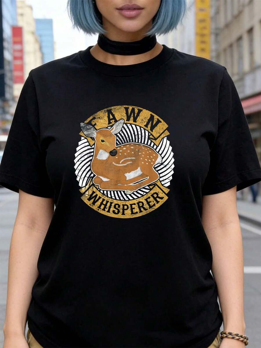 Fawn Whisperer Kostüm Roe Whitetail Deer Lover T-Shirt T-Shirt Damen T-Shirt Grafik-T-Shirts Crop Tops Outfits Tops T-Shirt NSMD - Schwarz - Übersicht 1