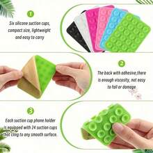 1pc Rectangular Silicone Suction Cup Phone Holder, 24pcs Silicone Phone Suction Cups, 1pc Silicone Single-Sided Suction Cup Phone Stand, 24pcs Reusable Double-Sided Clips, Suitable For Makeup, Fitness, Shower And Kitchen