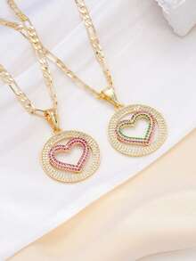 1pc Minimalist Luxury Round Heart Pendant Necklace, Suitable As Gift For Friends, Family, Best Friends, Gold Jewelry, Can Be Used As Valentine's Day Gift