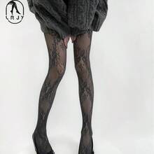 Vintage Hollow Flower Fishnet Stockings Hot Girl Jacquard Fishnet Stockings Y2K Fishnet Stockings Black Sexy Anti-Snag Stockings - tất lưới hoa màu xám nhạt - Xem 3