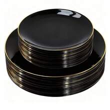 2/10/20/25/50pcs Black Rimmed Dinnerware Set, Black With Gold Rim Plates & Bowls, Suitable For Birthday, Party, Banquet, Dinner, Holiday Celebration, New Year Event, Catering - Black With Gold Trim - View 5