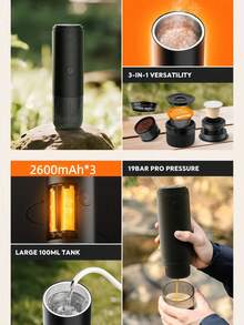 Máy pha cà phê espresso điện cầm tay, máy pha cà phê mini du lịch, thích hợp cho cả đồ uống nóng và lạnh, điều khiển bằng nút bấm dễ sử dụng, máy pha cà phê 2 trong 1 cho ô tô với cổng sạc USB-C, có thể xay hạt cà phê hoặc sử dụng viên nén, lý tưởng cho gia đình, văn phòng, cắm trại, ô tô và du lịch. - 2 trong 1 - Xem 4