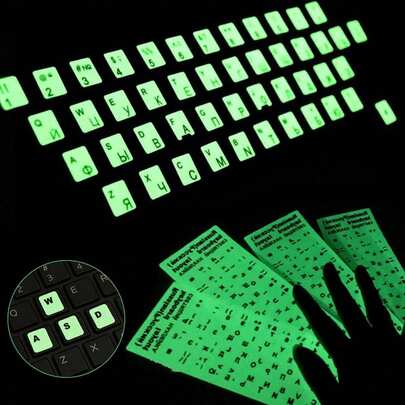 Glow-In-The-Dark Keyboard Stickers, Luminous Letters For Desktop And Laptop Computers, Easy To Apply And Remove, Available In Multiple Languages (English/French/Russian/Spanish), Light-Absorbing Stickers