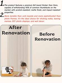 6片装毛毡墙砖，可移除免钉毛毡板，粘性软木板，适用于办公室备忘录，吸音毛毡板，可重复使用的办公室/教室毛毡软木板，创意墙面通知和任务板，可替代白板，支持笔记/照片/海报/便签和提醒，适用于家庭办公室、照片墙装饰、教室展示、课程公告、幼儿教育、学习照片墙、卧室备忘录板、任务跟踪、节日装饰、公司文化墙 - 彩色 - 查看 8