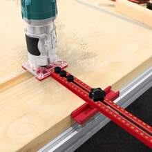 多功能三合一铝制铣槽工作台夹具套装 - 可调节槽型安装座，具备精密测量、圆弧切割、开槽和定位功能。可调节半径，支持公制和英制单位。操作简便，适用于家具木材切割。 - 紅色 - 查看 4
