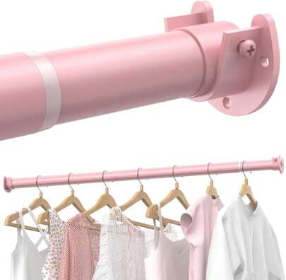 Supforce Closet Rods For Hanging Clothes, 17 To 54 Inches Stepless Adjustable Metal Closet Rod, 1.3 Inches Heavy Duty Clothes Hanging Rod For Closet Wardrobes Laundry RV, Pink