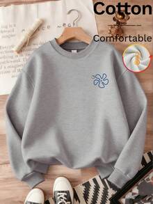 SpongeBob SquarePants 2026 New Arrivals! Full of Relaxed Comfort! Printed Sweatshirts: A Microcosm of the Contemporary Youth's Spirit! Playful text on the back, paired with small floral elements, self-deprecating yet cute. atterth and fortable the punions atterh. small flower on the chest is a clever little surprise. Spring/Summer women's wear, Easter, Carnival, Valentine's Day, unisex sweatshirts, women's sweatshirts, men's sweatshirts, sweats srs. - 灰色 - 查看 2