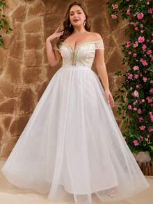 Váy cưới trang trọng kiểu dáng cổ điển thanh lịch, trưởng thành, có khóa kéo, đính kim sa, lưới vá, váy cưới dạ hội, tiệc tối trang trọng, mùa xuân/hè/thu - trắng - Xem 2