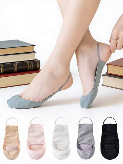 5 Pairs Of Women's Summer Soft Bottom Anti Slip And Anti-Wear Foot Cushion Sling Anti Slip Solid Color Half Palm High Heels Boat Socks