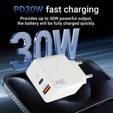 Bộ sạc USB-C 30W hai cổng, tương thích với Pixel 10Pro/10Pro XL/10Pro Fold, Pixel 9Pro/9/9Pro XL/9a/8/8Pro/7/7Pro, Pixel Watch 4/3, hỗ trợ sạc nhanh PD, thiết kế nhỏ gọn. - Phích cắm loại C của EU (220-240V) - Xem 4
