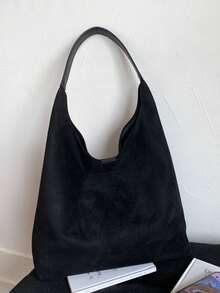 1pc Women's Faux Suede Shoulder Bag/Tote Bag, Large Capacity, Extra Large Size, Scratch-Resistant And Durable, Can Hold Passport, Cash, ID, Credit Cards, Lightweight, Suitable For Commuting/Travel, Fashionable And Casual - Black - View 1