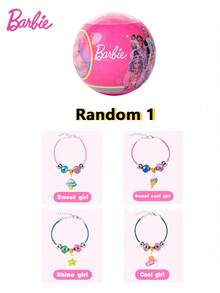1PC Barbie Officially Licensed DIY Beaded Bracelet Blind Box Hand String Surprise Box Colorful Stackable Crystal Wrist Adornment Cute Shaped Multiple Styles Random Inlaid Diamond Pendant Bracelet Adjustable Chain Acrylic Accessories Birthday Party Gifts - Multicolor - View 1