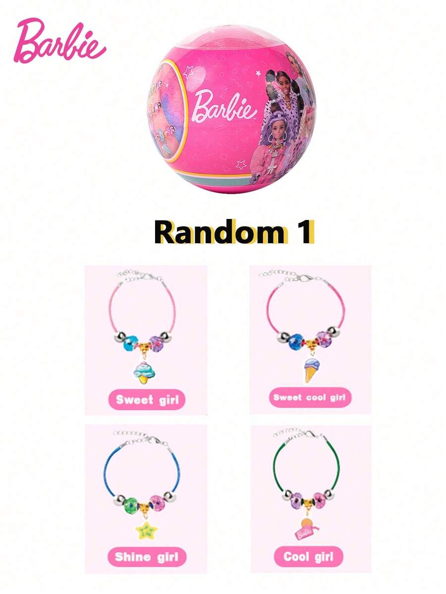 1PC Barbie Officially Licensed DIY Beaded Bracelet Blind Box Hand String Surprise Box Colorful Stackable Crystal Wrist Adornment Cute Shaped Multiple Styles Random Inlaid Diamond Pendant Bracelet Adjustable Chain Acrylic Accessories Birthday Party Gifts - Multicolor - View 1