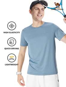 CAMEL CROWN Men's Quick-Dry Breathable Solid Color Round Neck Outdoor Short Sleeve T-Shirt, Summer - Mist Gray Blue - View 7