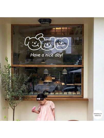 מדבקות זכוכית סטטיות מקסימות בנושא חזירון מצויר ללא דבק, ללא שאריות, לעיצוב חנות חיות מחמד, חנות תה בובה, חנות אופנה לילדים, חלון חנות, קיר נגד התנגשות