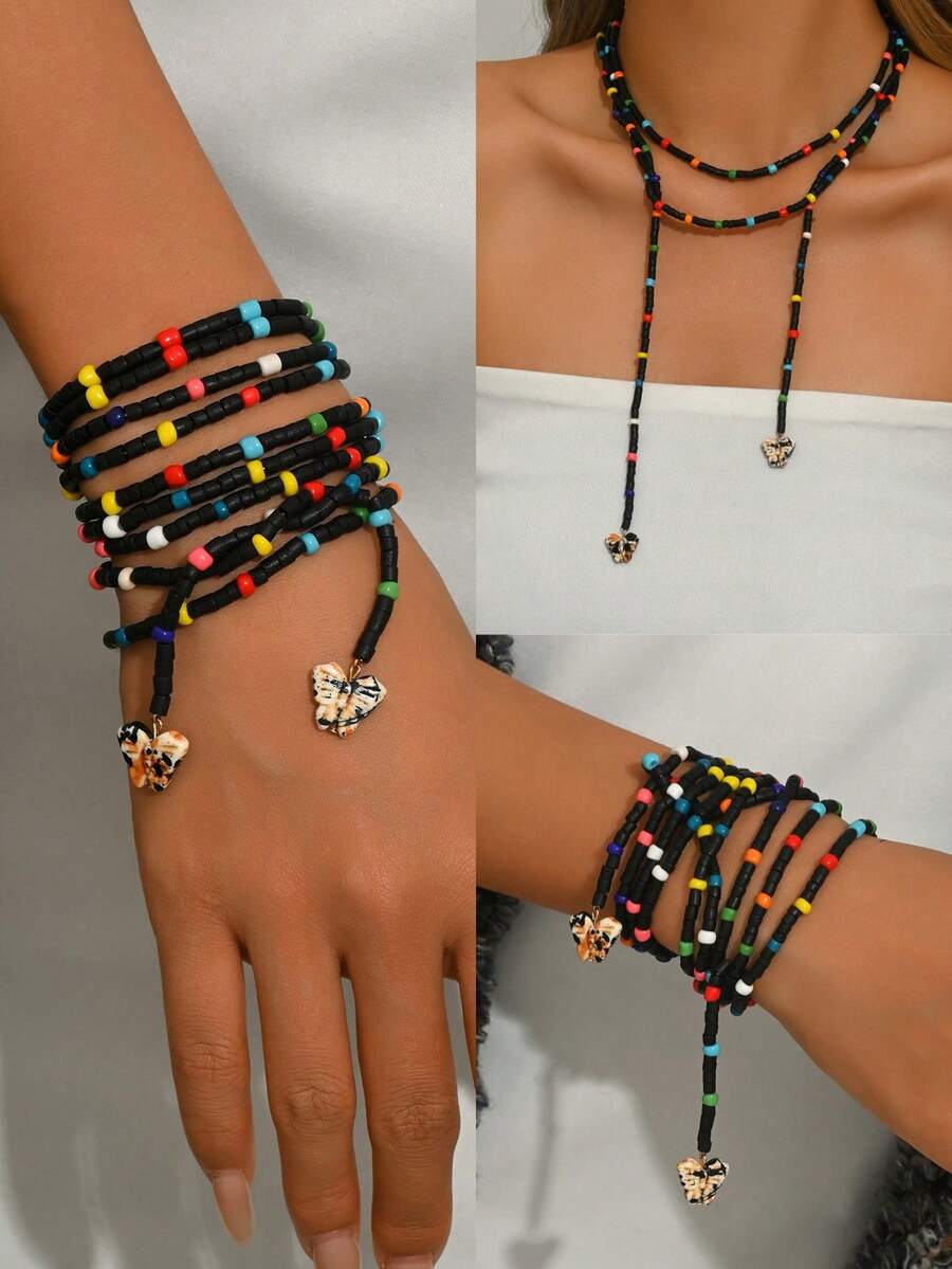 1件波西米亚风仿珍珠金链DIY手工流苏巴洛克仿珍珠吊坠项链，多风格百搭女士长项链，适合派对、度假等场合 - 彩色 - 查看 1