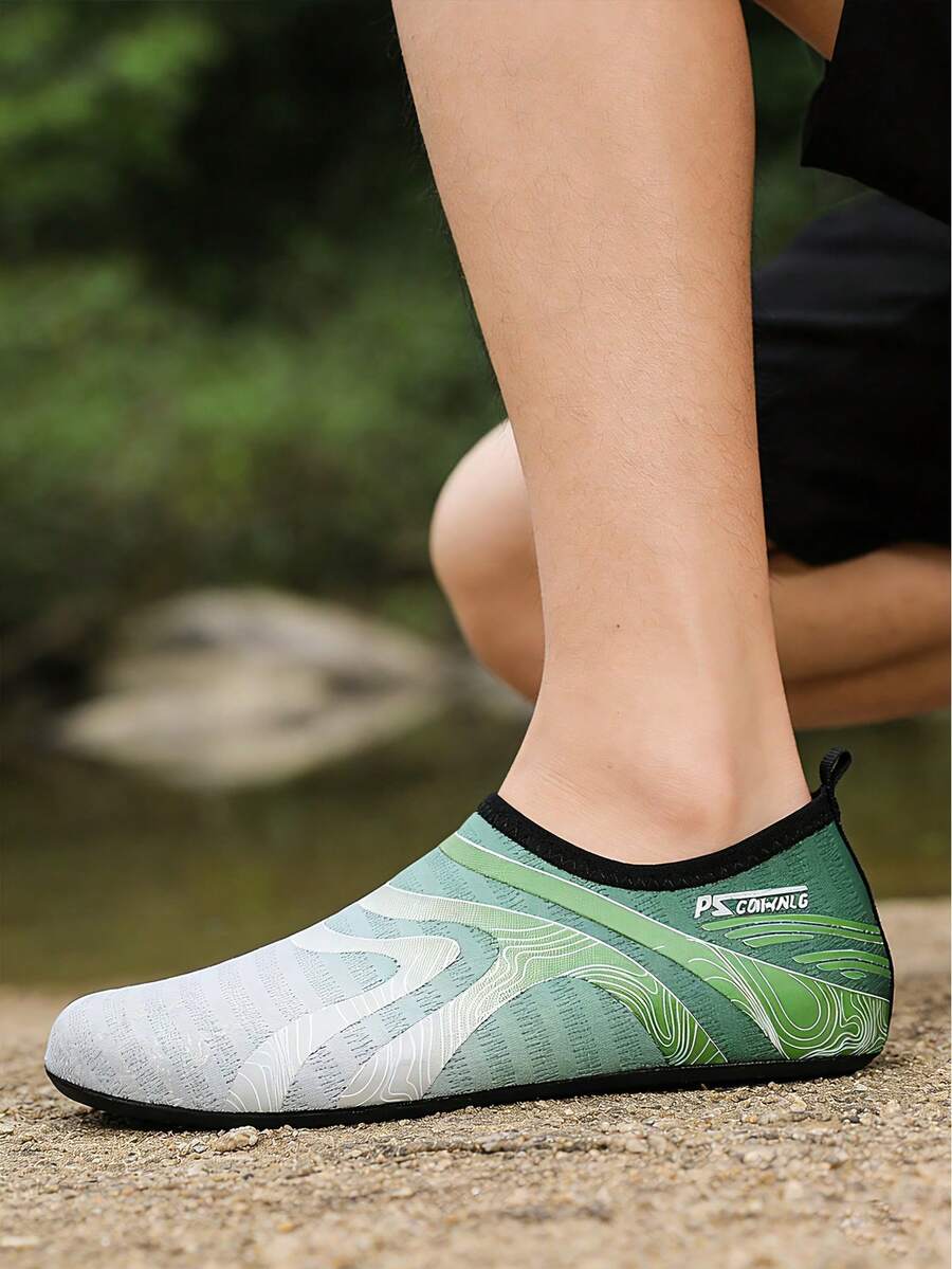 男女通用赤脚舒适水鞋，软底沙滩/游泳/潜水/钓鱼鞋，速干、轻便、透气，夏季凉鞋 - 綠色 - 查看 1