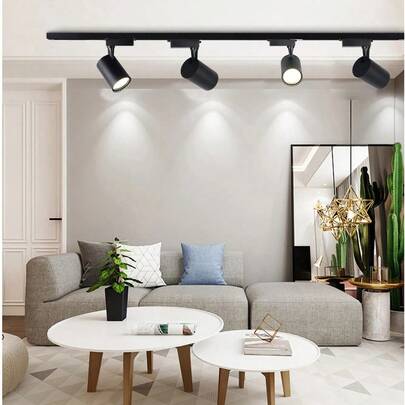 Kit de iluminación de pistas Varela negra 85V - 265V LED 30W 4 luces 6000k Bandeja de ángulo blanco COBLA AJUSTABLE